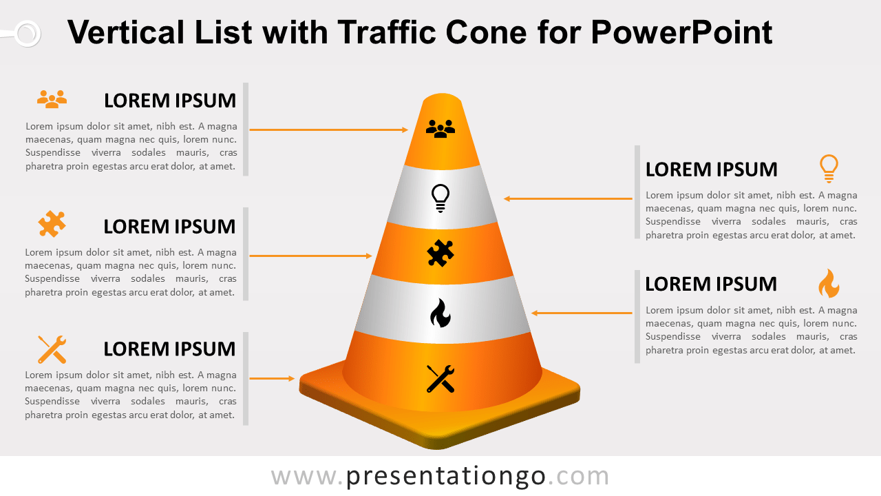 垂直列表PowerPoint的锥形交通路标