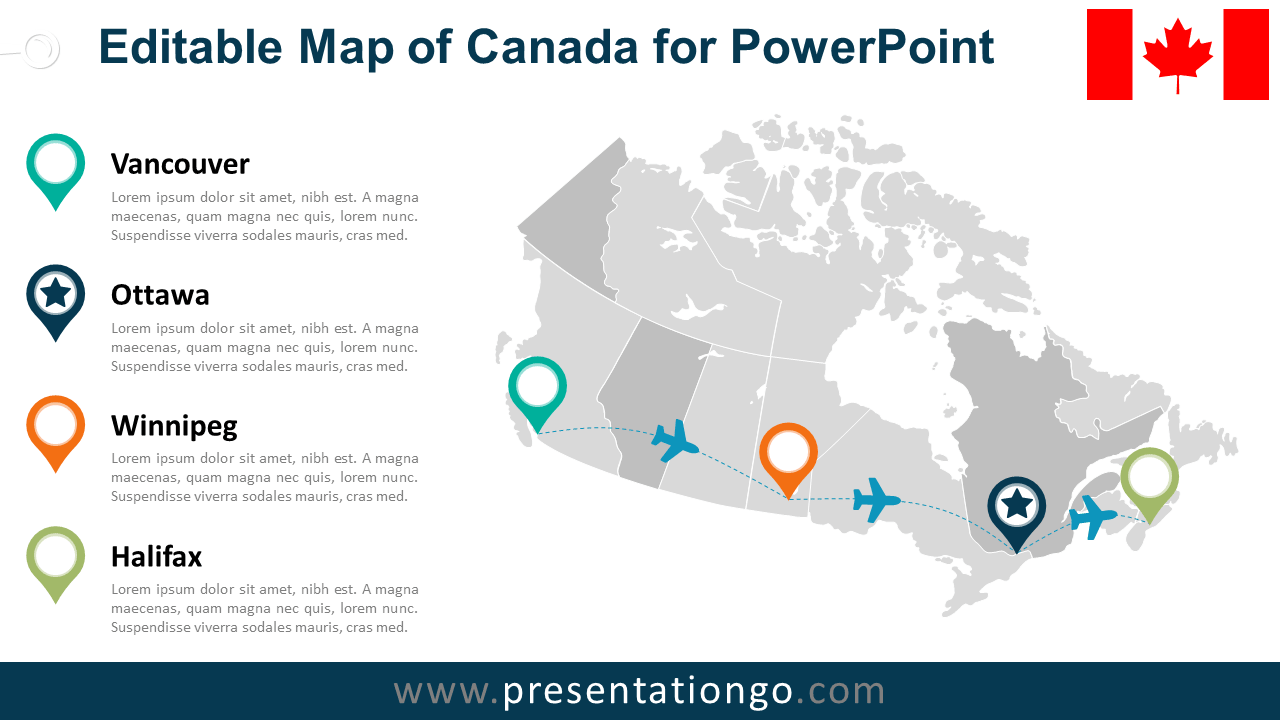 加拿大可编辑幻灯片地图