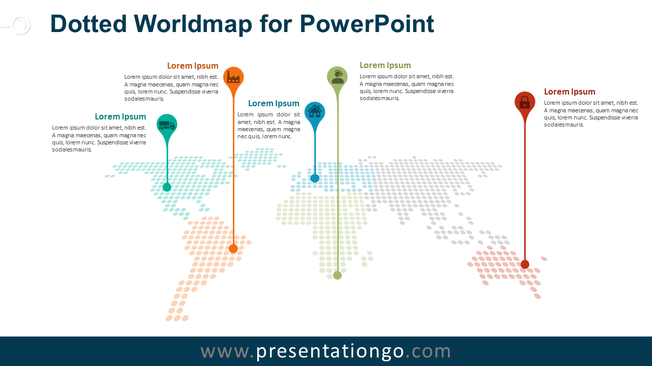 虚线Worldmap w /针PowerPoint