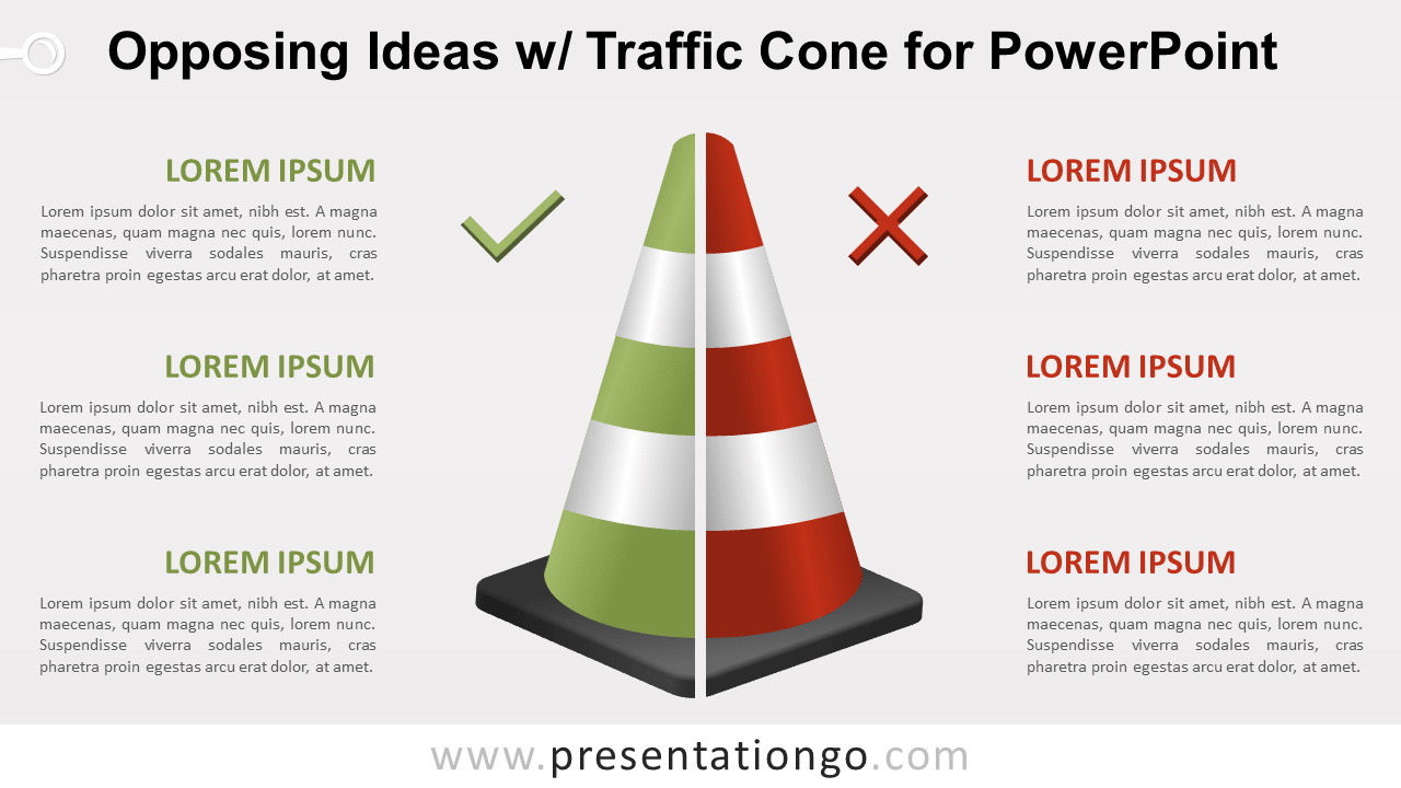 对立的想法与锥形交通路标PowerPoint